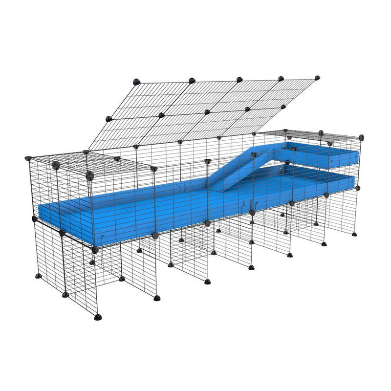 A 2x6 C and C guinea pig cage with stand loft ramp lid small size meshing safe grids blue correx sold in USA