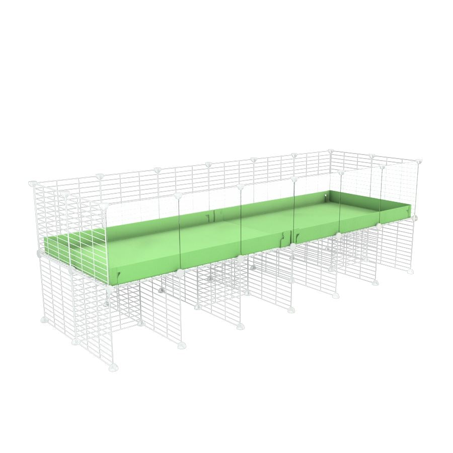 a 6x2 CC cage with clear transparent plexiglass acrylic panels  for guinea pigs with a stand green pastel pistachio correx and white grids sold in USA by kavee