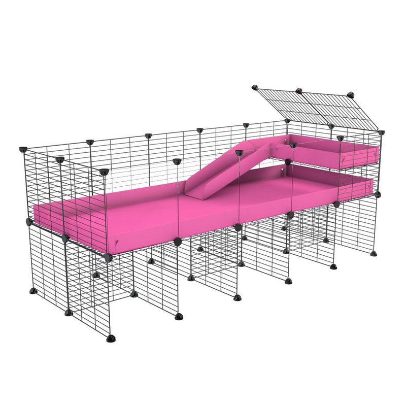 a 5x2 CC guinea pig cage with clear transparent plexiglass acrylic panels  with stand loft ramp small mesh grids pink corroplast by brand kavee