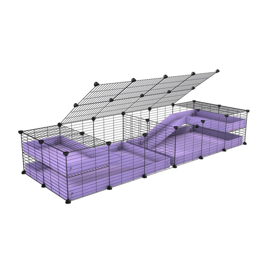 A 6x2 C&C cage with lid divider loft ramp for guinea pig fighting or quarantine with lilac coroplast from brand kavee