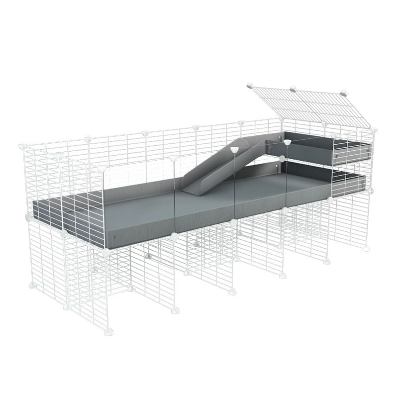 a 5x2 CC guinea pig cage with clear transparent plexiglass acrylic panels  with stand loft ramp small mesh white C&C grids gray corroplast by brand kavee