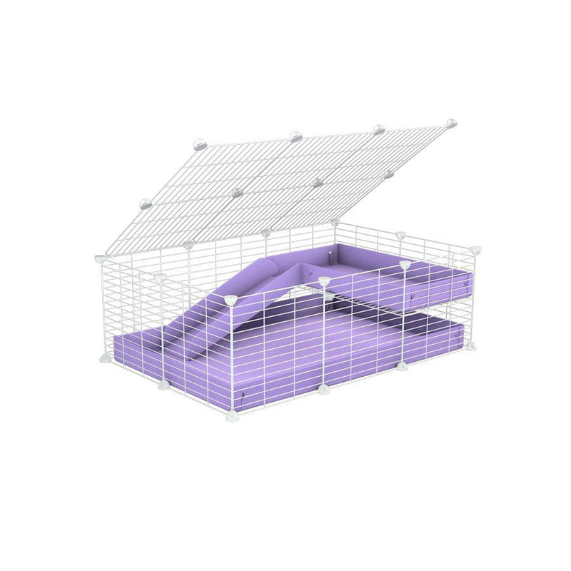a 2x3 C and C guinea pig cage with loft ramp lid small hole size white CC grids purple lilac pastel coroplast kavee