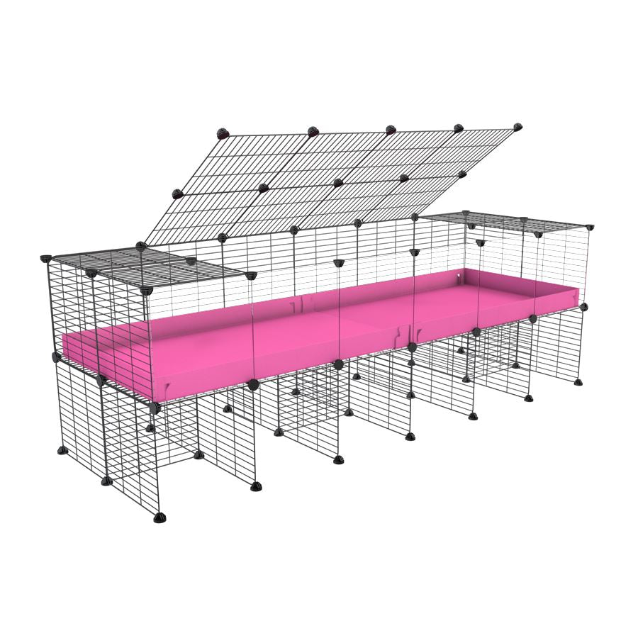 a 6x2 C&C cage with clear transparent perspex acrylic windows  for guinea pigs with a stand and a top pink plastic safe grids by kavee