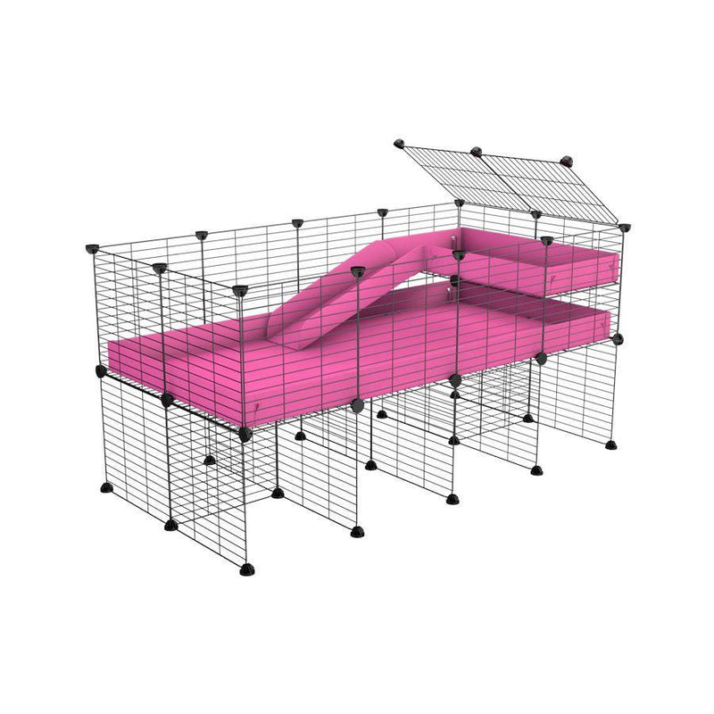a 4x2 CC guinea pig cage with stand loft ramp small mesh grids pink corroplast by brand kavee