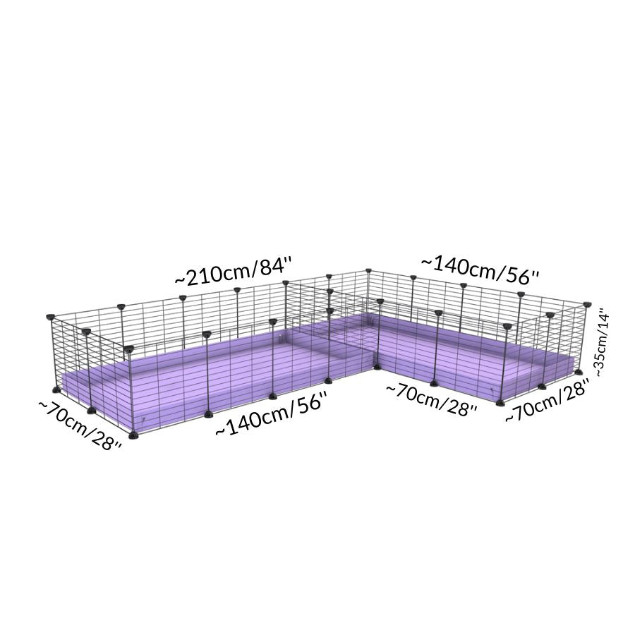 Size and dimension of A 8x2 L-shape C&C cage with divider for guinea pigs fighting or quarantine from brand kavee