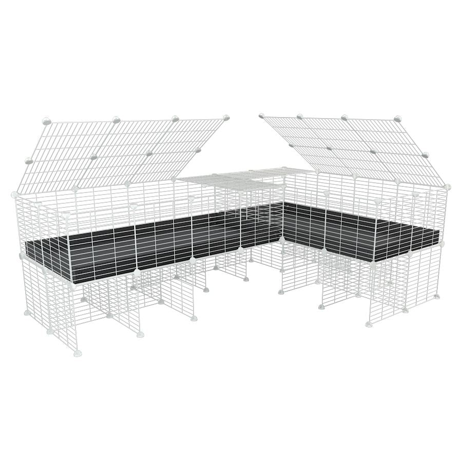 A 8x2 L-shape white C&C cage with lid divider stand for guinea pig fighting or quarantine with black coroplast from brand kavee