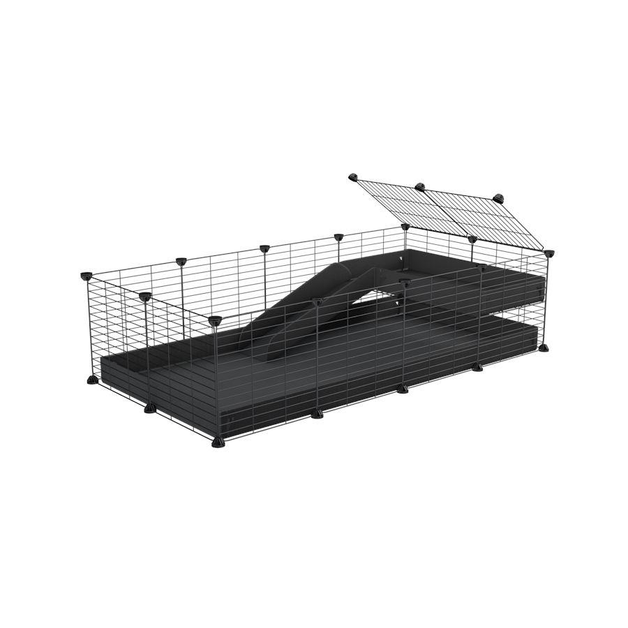 a 4x2 C&C guinea pig cage with a loft and a ramp black coroplast sheet and baby bars by kavee