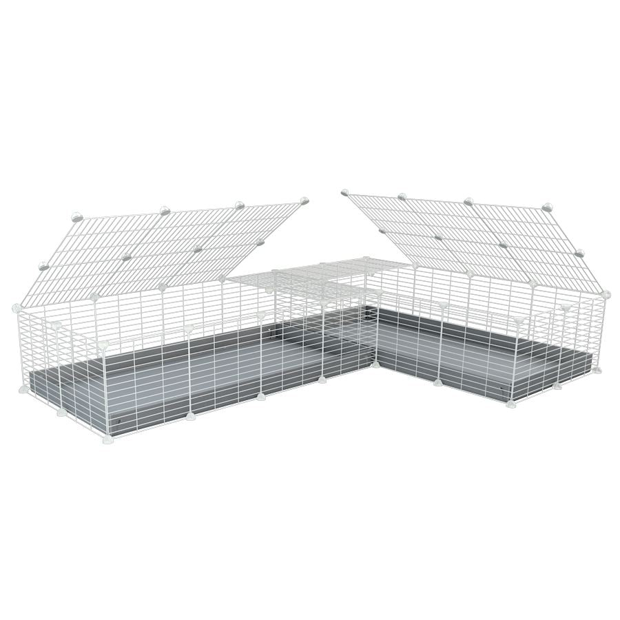 A 8x2 L-shape white C&C cage with lid divider for guinea pig fighting or quarantine with gray coroplast from brand kavee