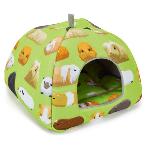 a guinea pig hidey house made of green guinea pig fabric fleece by kavee