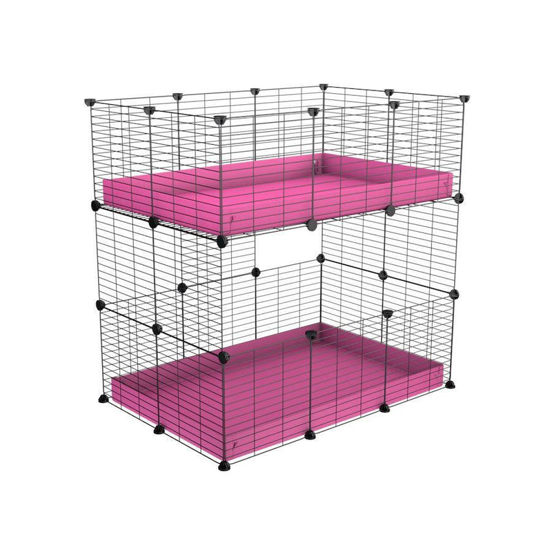 A two tier 3x2 c&c cage for guinea pigs with two levels pink correx baby safe grids by brand kavee in the USA