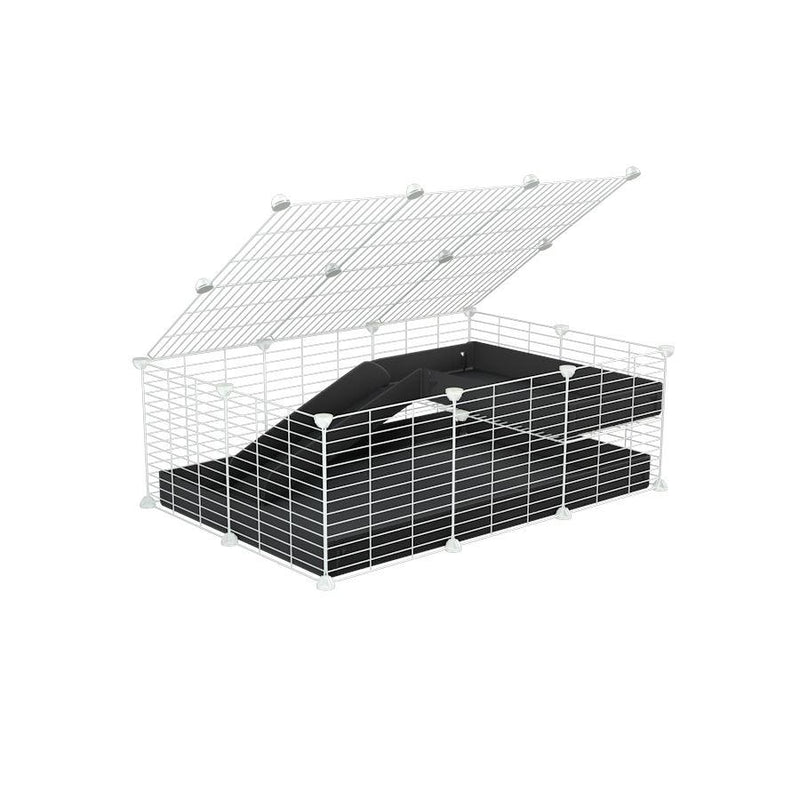 a 2x3 C and C guinea pig cage with loft ramp lid small hole size white C&C grids black coroplast kavee