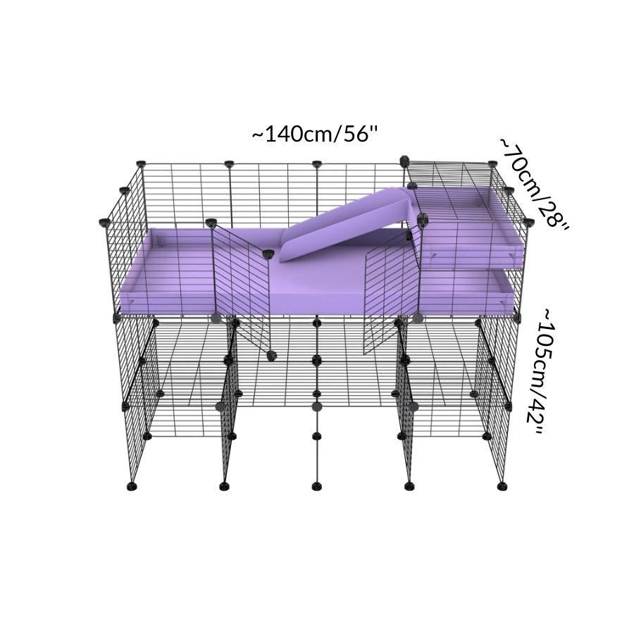 Dimension for A 4x2 kavee purple C and C guinea pig cage with three levels a loft a ramp made of small size hole safe grids