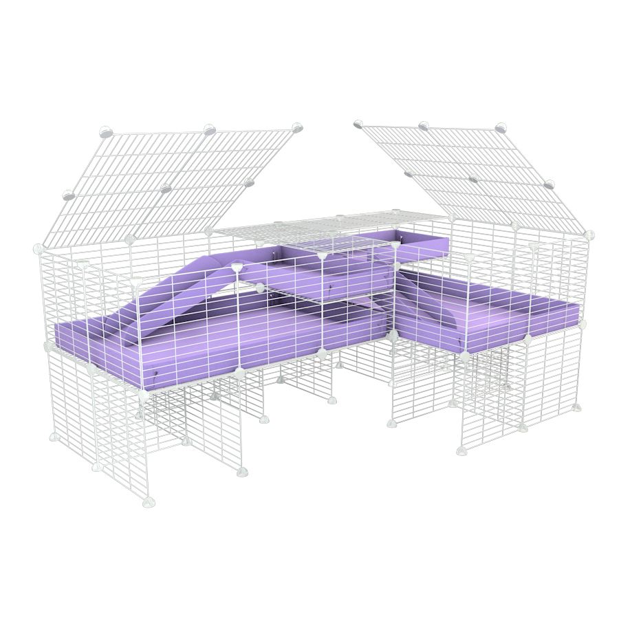 White L-Shape 6x2 C&C Cage with Divider, Loft & Stand