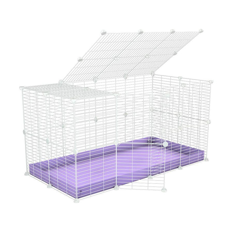 A 4x2 C&C rabbit cage with a top and safe small meshing baby bars white grids and purple coroplast by kavee USA