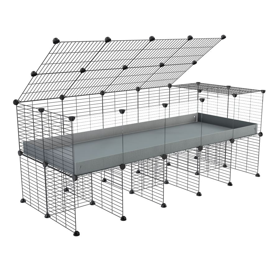 a 5x2 C&C cage with clear transparent perspex acrylic windows  for guinea pigs with a stand and a top gray plastic safe grids by kavee