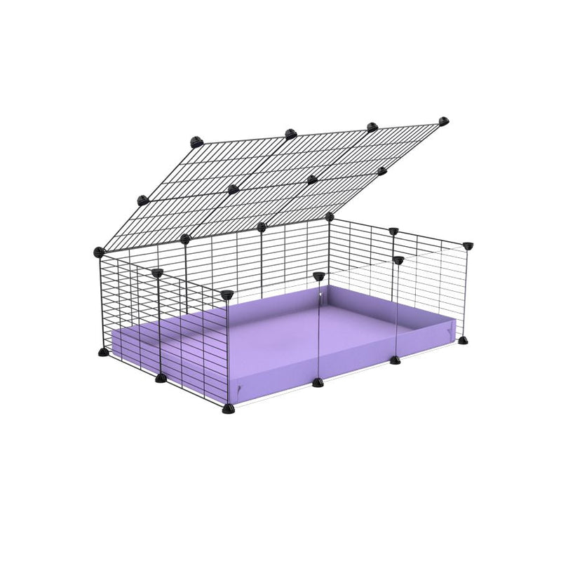 A 2x3 C and C cage with clear transparent plexiglass acrylic grids  for guinea pigs with purple lilac pastel coroplast a lid and small hole grids from brand kavee