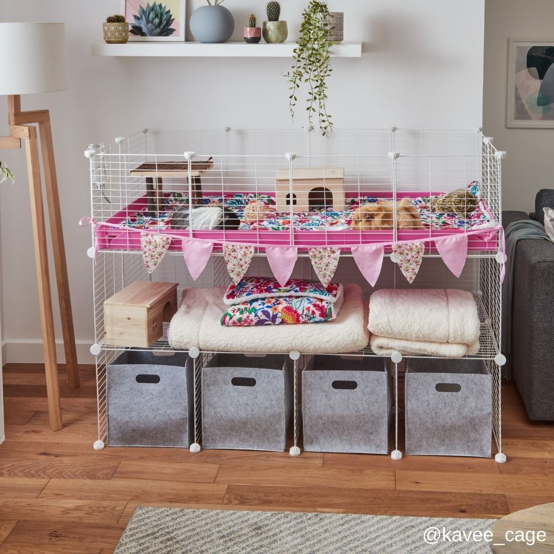 white C&C cage 4x2 best most amazing incredible beautiful guinea pig cage kavee pink gray fleece storage