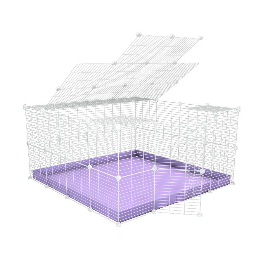 A 4x4 C&C rabbit cage with a lid and safe small meshing baby bars white C&C grids and purple coroplast by kavee USA