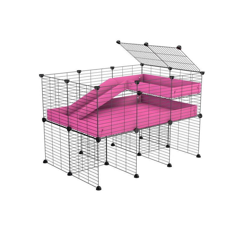 a 3x2 CC guinea pig cage with stand loft ramp small mesh grids pink corroplast by brand kavee