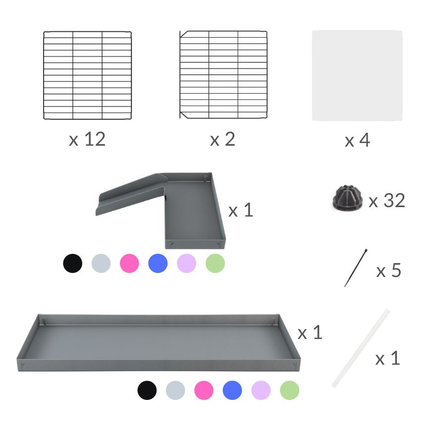 Material for a 5x2 C&C guinea pig cage with clear transparent plexiglass acrylic panels  with a loft and a ramp green pastel pistachio coroplast sheet and baby bars by kavee