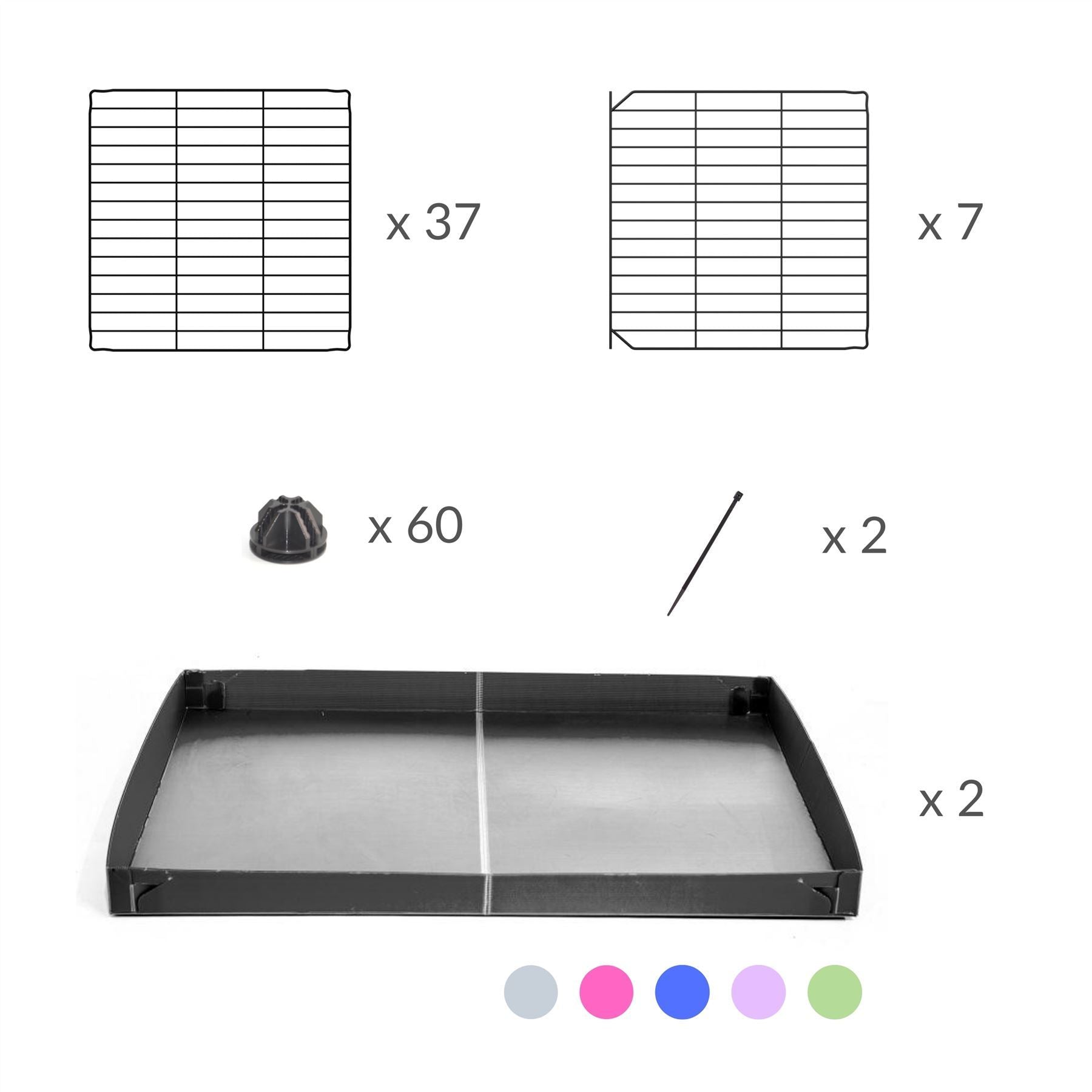 Composition of A 6x2 C and C rabbit cage with safe small size baby grids and gray coroplast by kavee USA