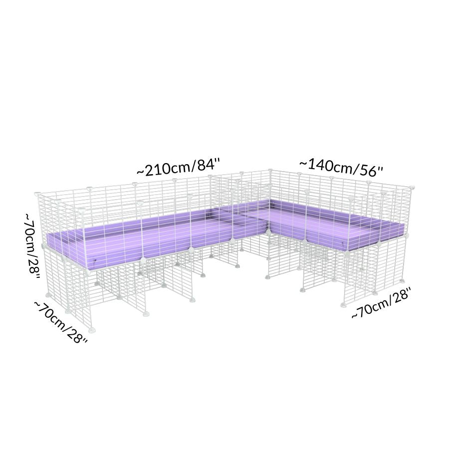 Size and dimension of A 8x2 L-shape white C&C cage with divider stand for guinea pigs fighting or quarantine from brand kavee