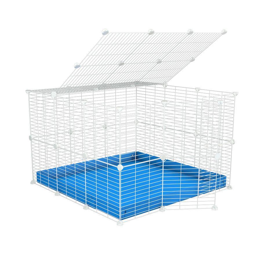 A 3x3 C&C rabbit cage with a top and safe small meshing baby bars white CC grids and blue coroplast by kavee USA