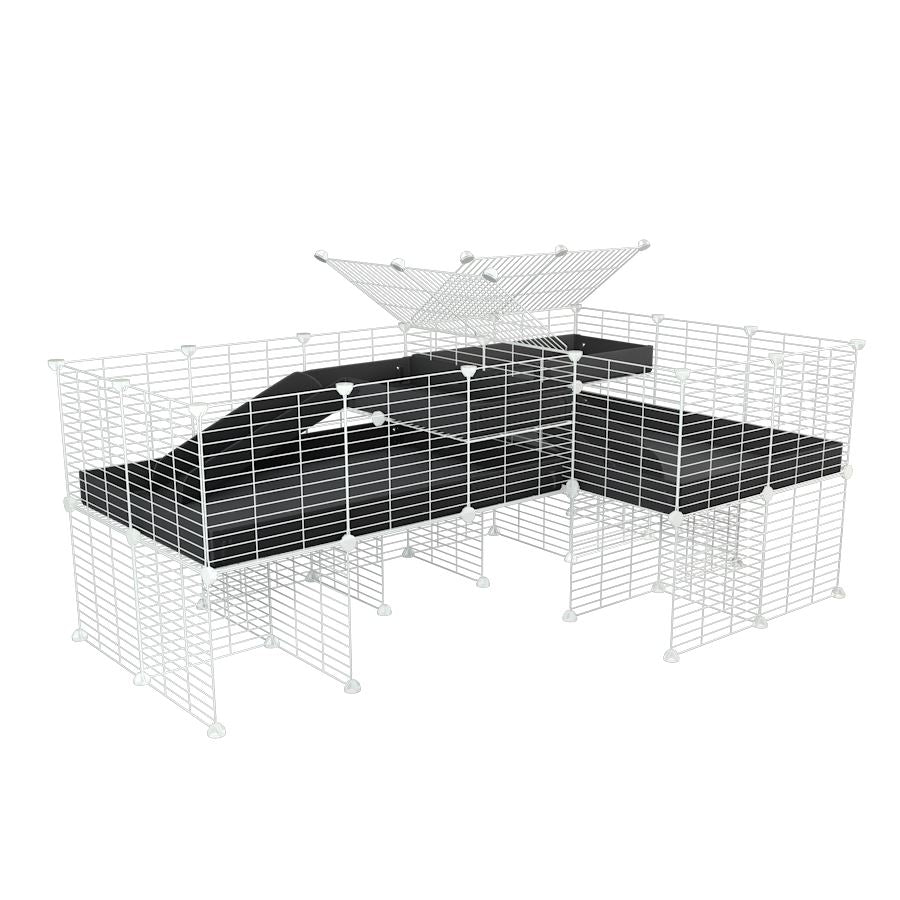 White L-Shape 6x2 C&C Cage with Divider, Loft & Stand