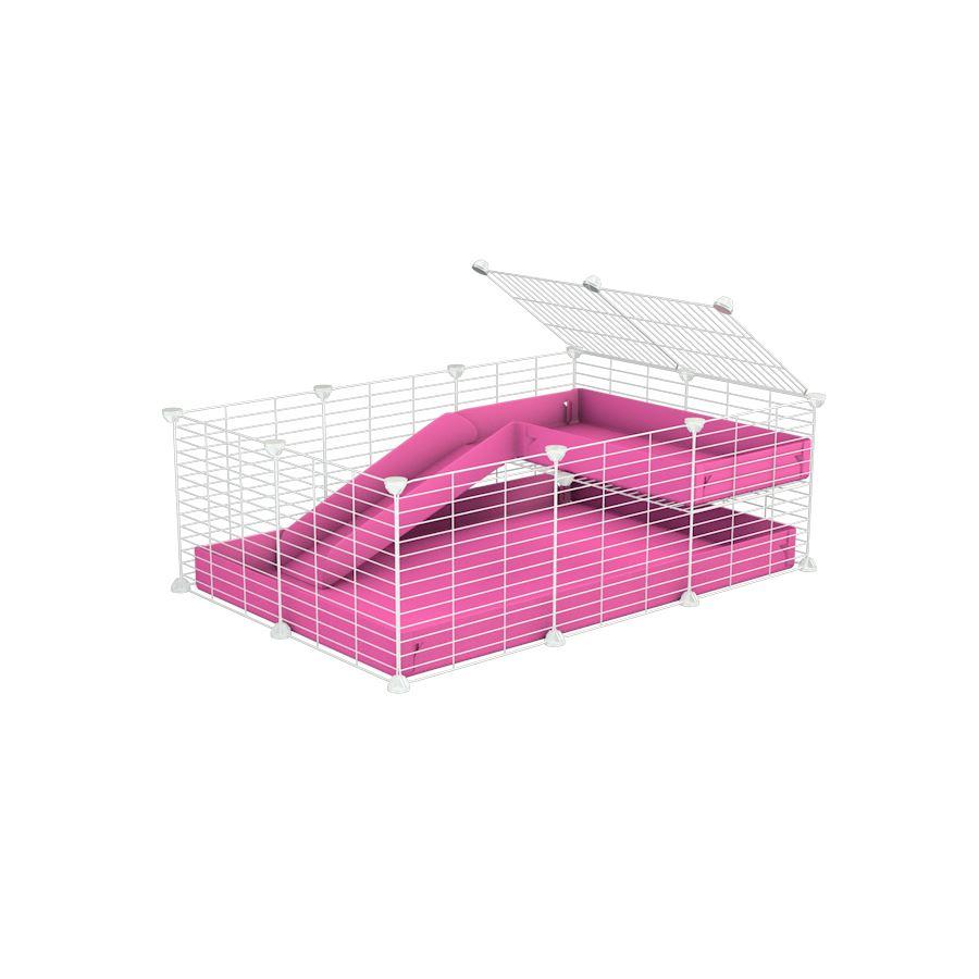 a 3x2 C&C guinea pig cage with a loft and a ramp pink coroplast sheet and baby bars by kavee