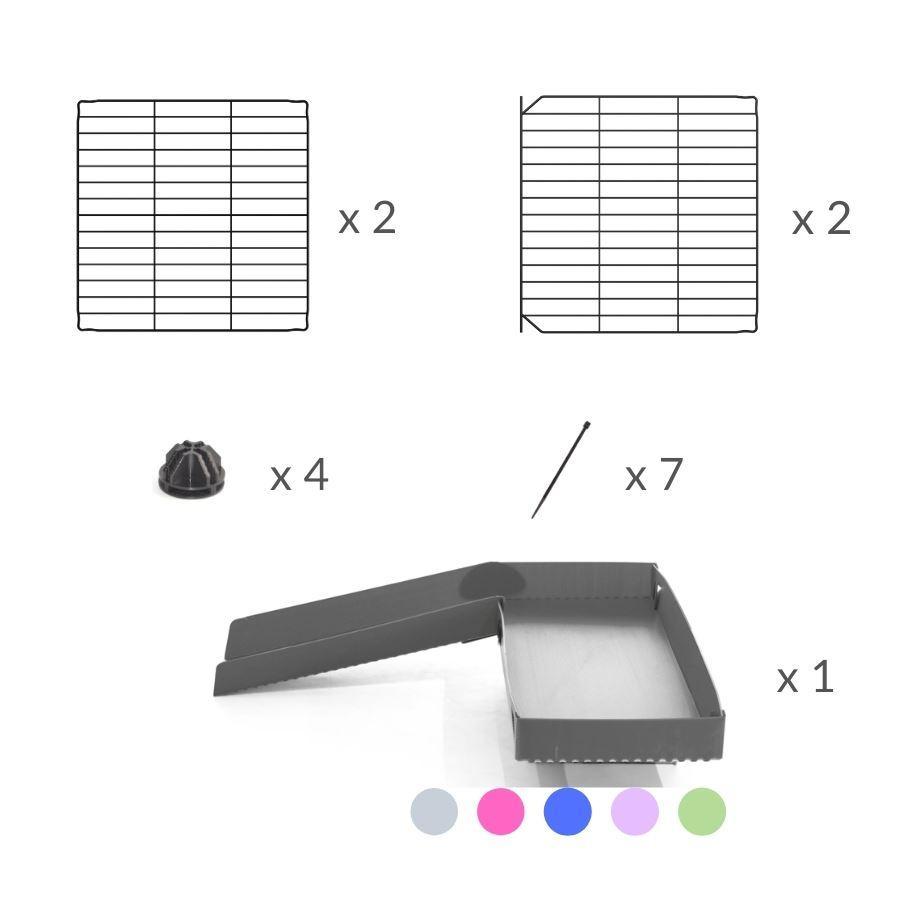 Composition of A kit containing a blue coroplast ramp and 2x1 loft and small size safe C&C grids by kavee USA