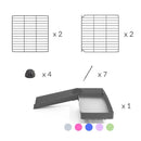Composition of A kit containing a blue coroplast ramp and 2x1 loft and small size safe C&C grids by kavee USA
