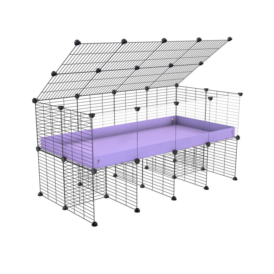 a 4x2 C&C cage with clear transparent perspex acrylic windows  for guinea pigs with a stand and a top purple lilac pastel plastic safe grids by kavee