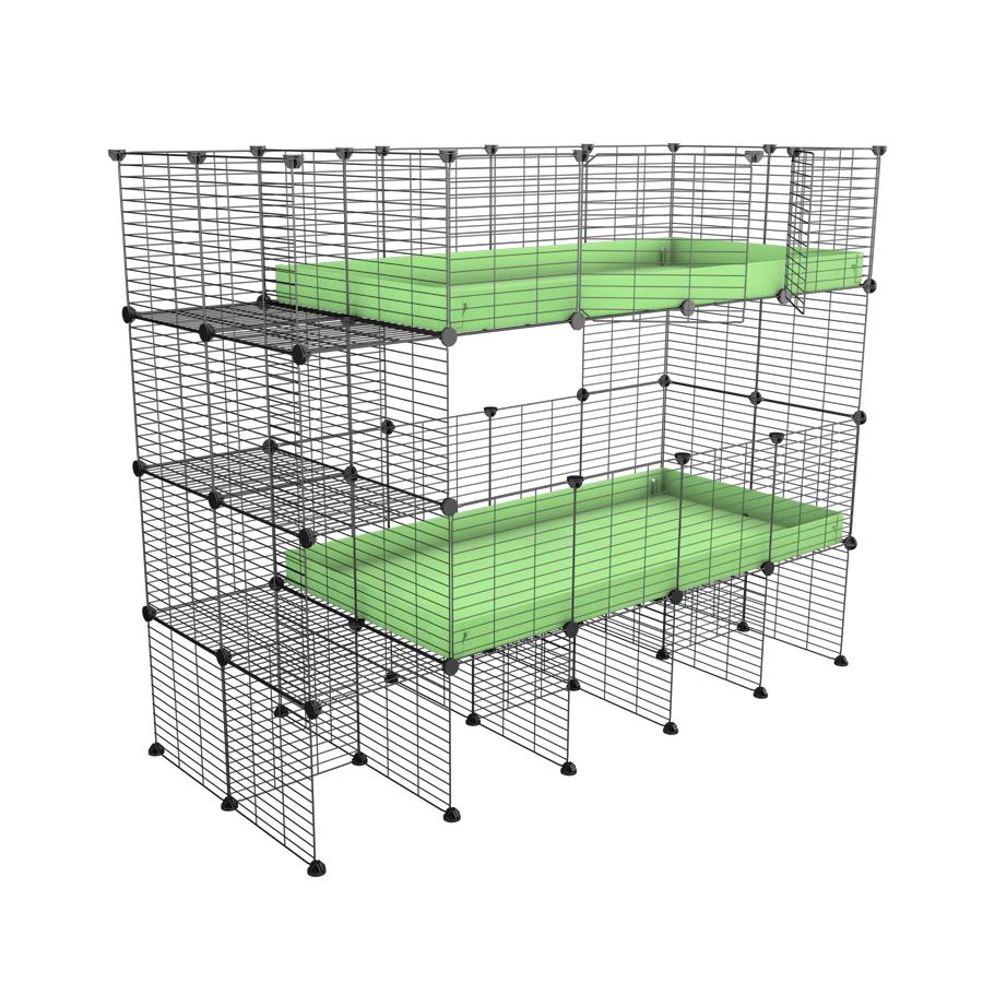 A two tier 4x2 c&c cage with stand and side storage for guinea pigs with two levels green pastel correx baby safe grids by brand kavee in the USA