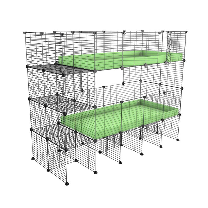 A two tier 4x2 c&c cage with stand and side storage for guinea pigs with two levels green pastel correx baby safe grids by brand kavee in the USA