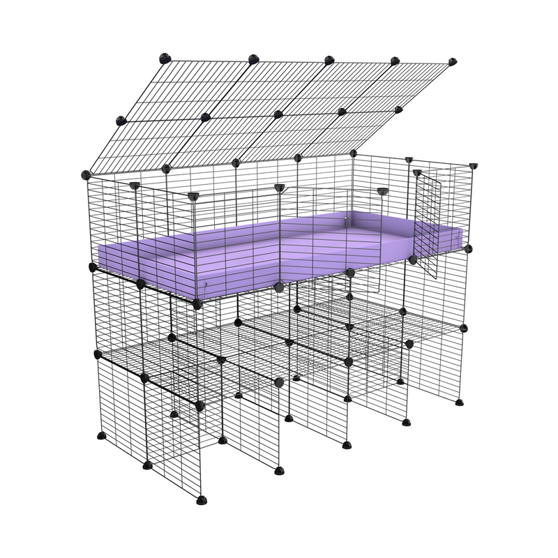 A 2x4 kavee C&C guinea pig cage with double stand a top purple pastel coroplast made of baby bars safe grids