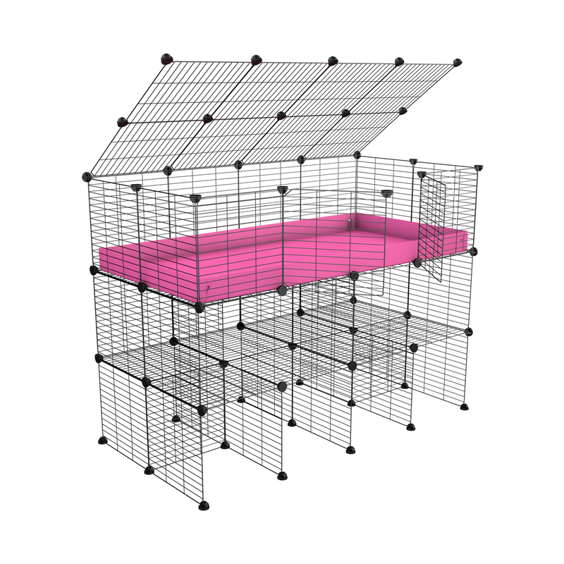 A 4x2 kavee C&C guinea pig cage with double stand a top black coroplast made of baby bars safe grids