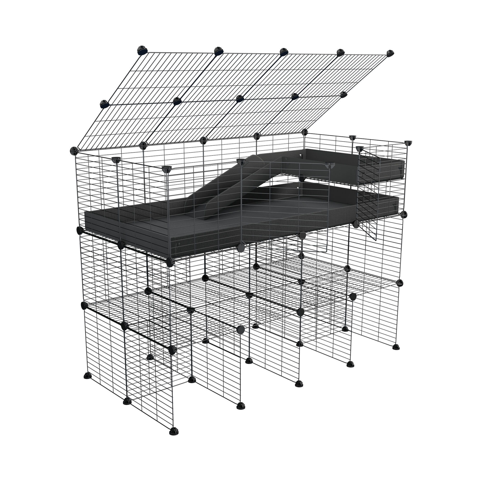 A 4x2 kavee green C&C guinea pig cage with three levels a loft a ramp a lid made of small size hole safe grids