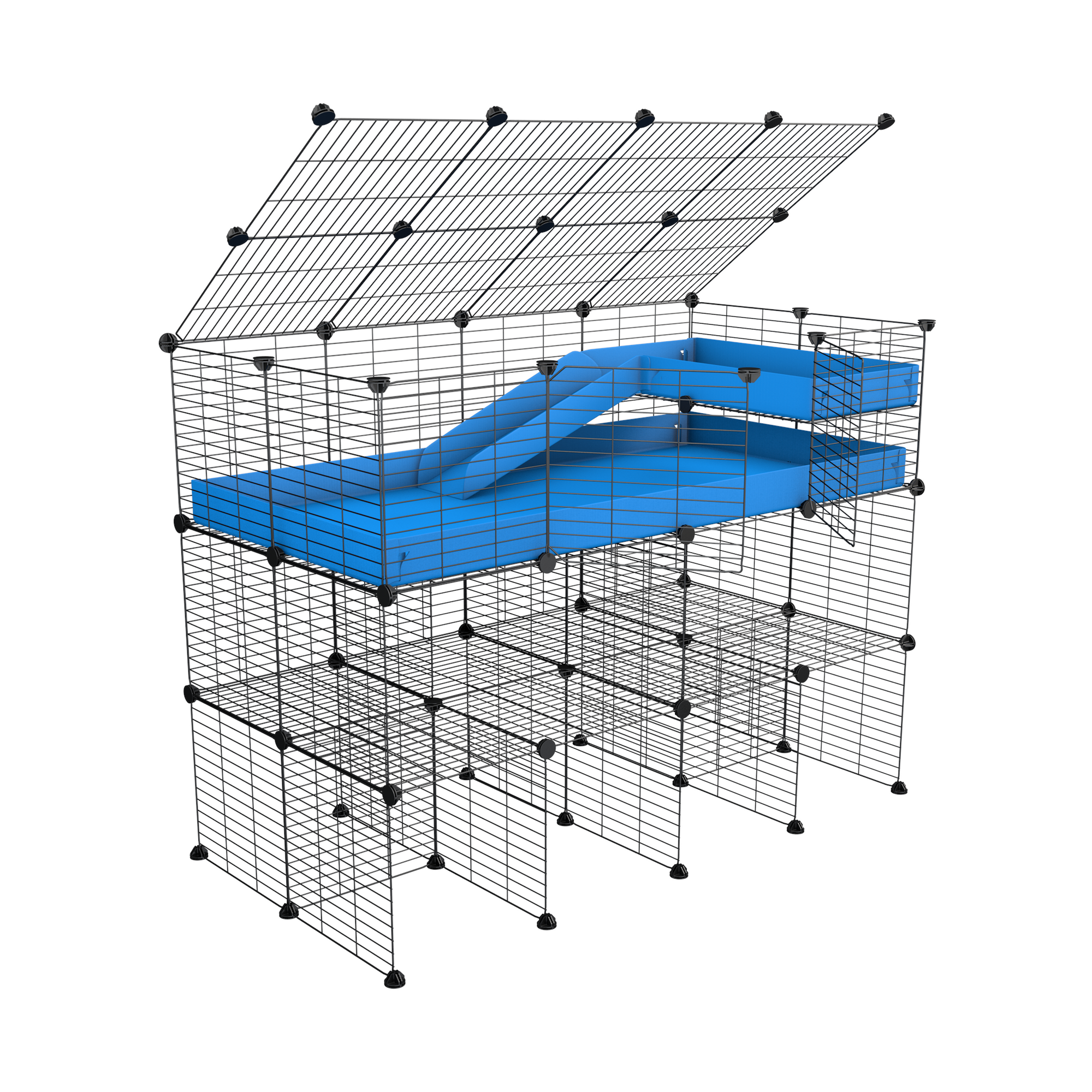 A 2x4 kavee gray CC guinea pig cage with three levels a loft a ramp a lid made of baby bars safe grids