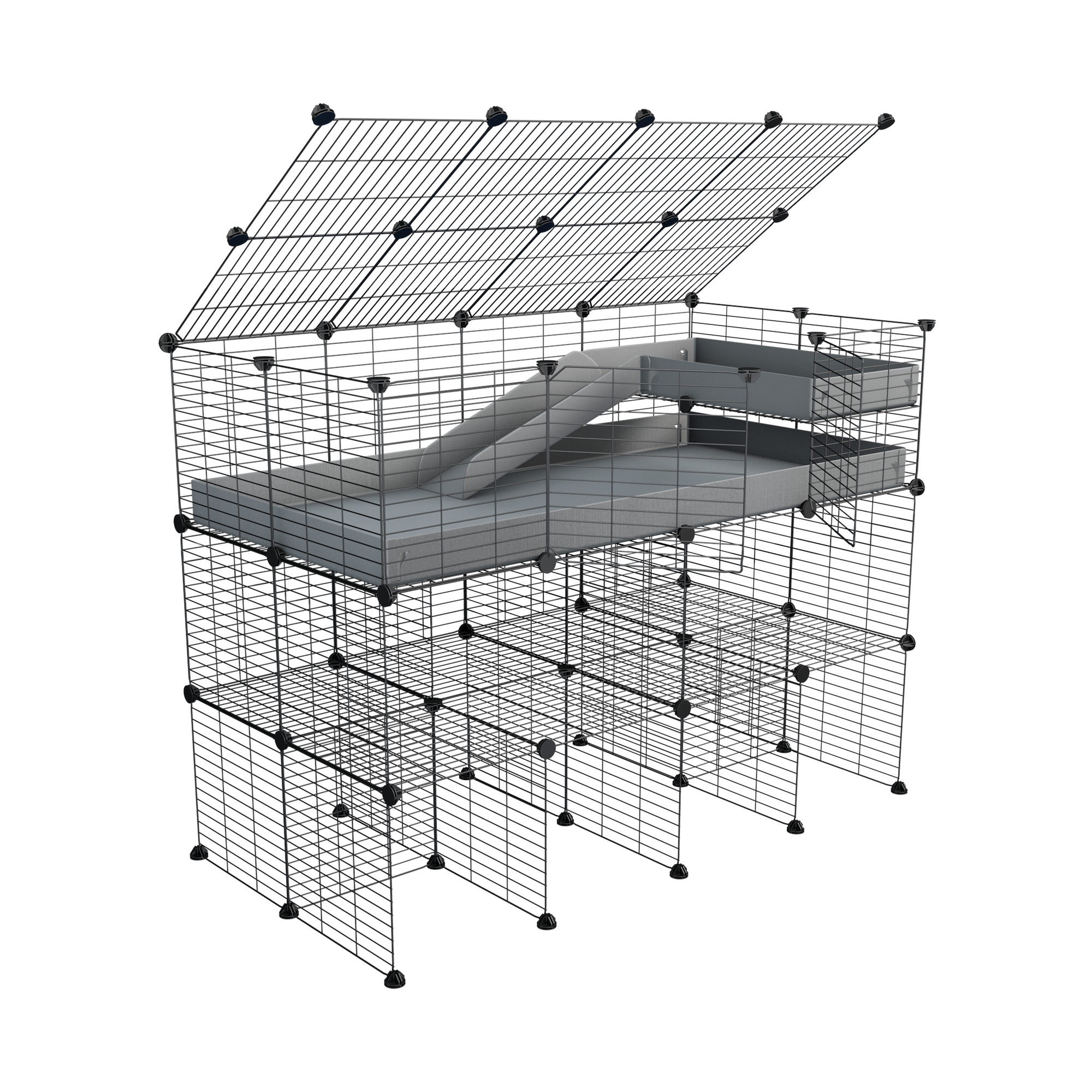 A 2x4 kavee pink C and C guinea pig cage with three levels a loft a ramp a lid made of small size meshing safe grids