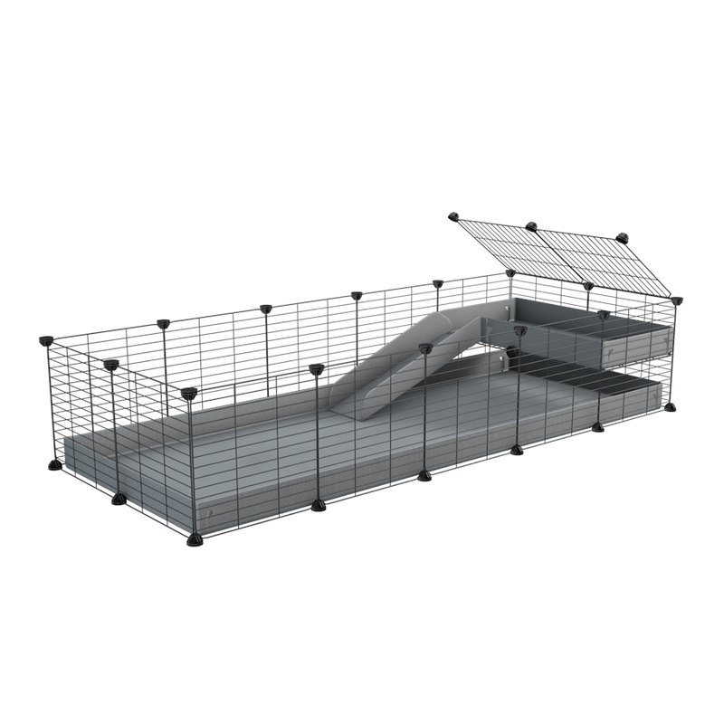 a 5x2 C&C guinea pig cage with a loft and a ramp gray coroplast sheet and baby bars by kavee