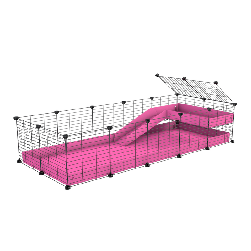 a 5x2 C&C guinea pig cage with a loft and a ramp pink coroplast sheet and baby bars by kavee
