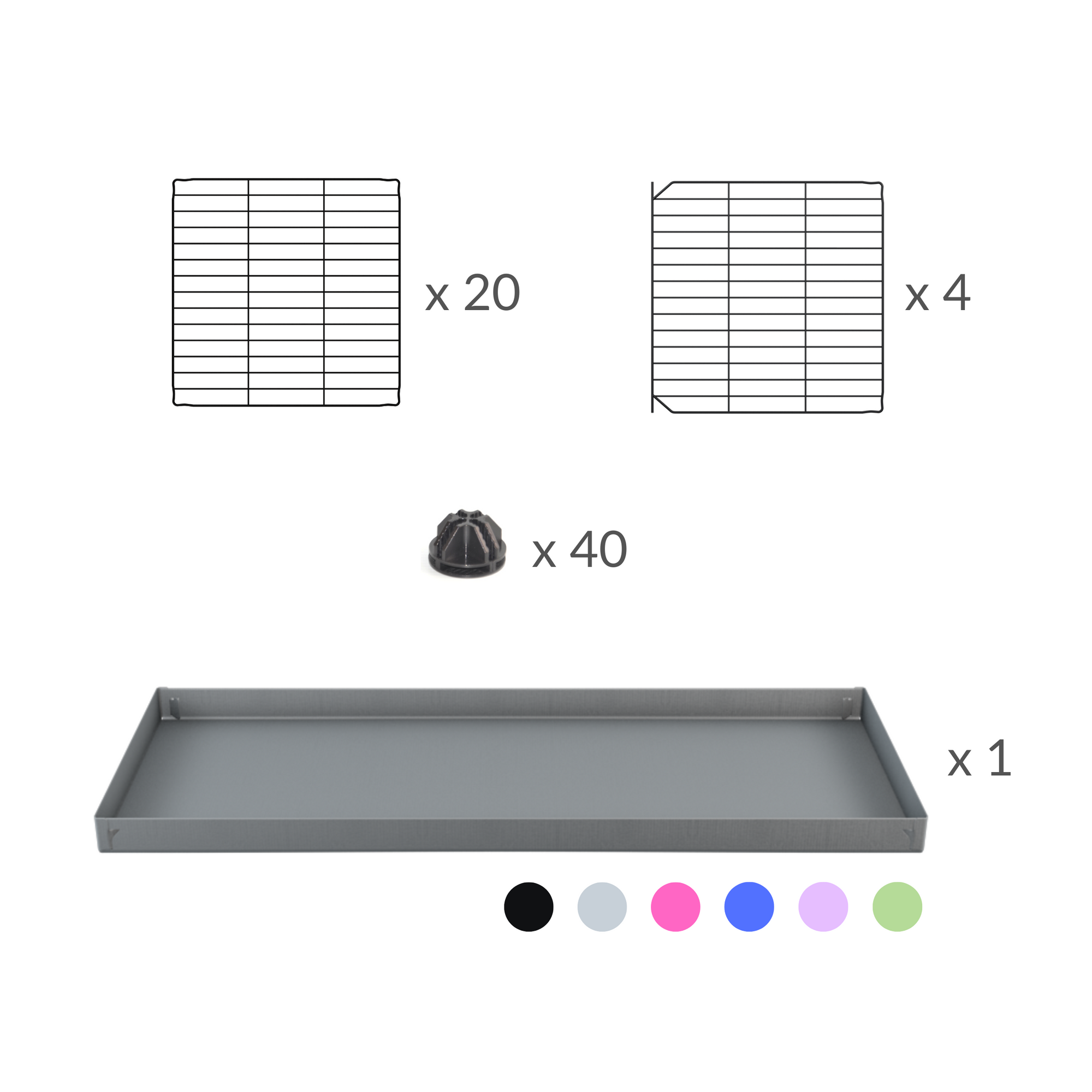 Material for A 2x5 C and C cage for guinea pigs with  coroplast a lid and small hole grids from brand kavee