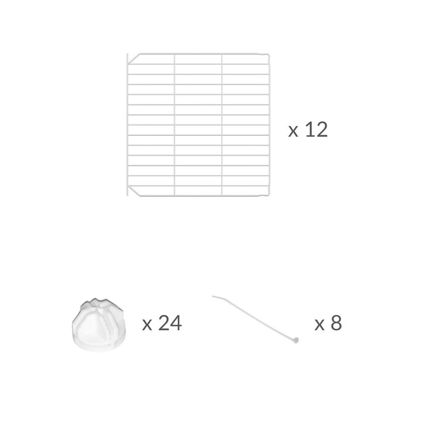 Material for a set of 12 white C&C safe door grids to create hinged doors and lids on C and C cages for guinea pigs by kavee USA