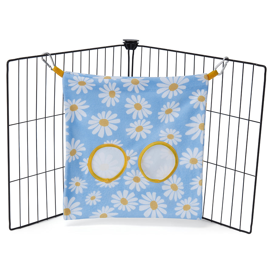 a guinea pig haybag hung on C&C cage made of daisy fleece by  kavee