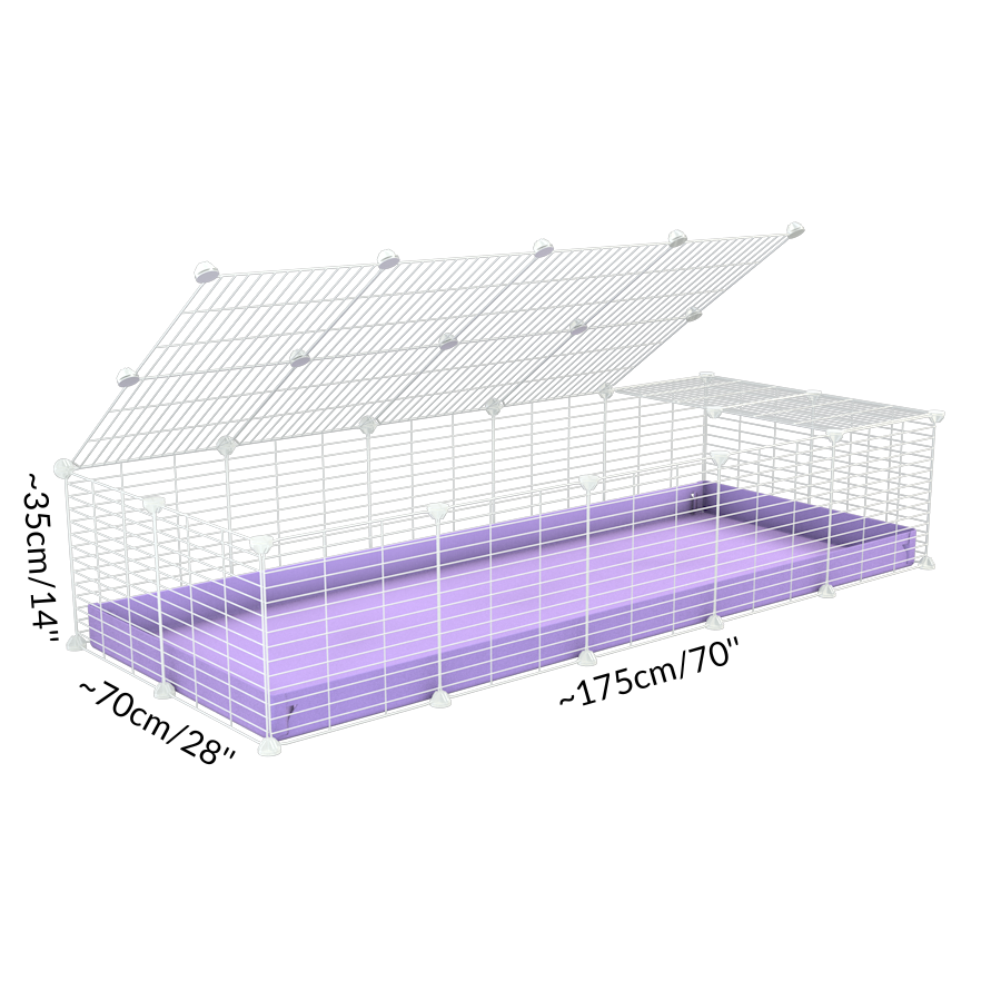 Dimensions of A 2x5 C and C cage for guinea pigs with gray coroplast a lid and small hole white CC grids from brand kavee