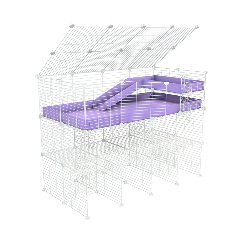 A 4x2 kavee purple C and C guinea pig cage with three levels a loft a ramp a top made of small size hole safe white grids