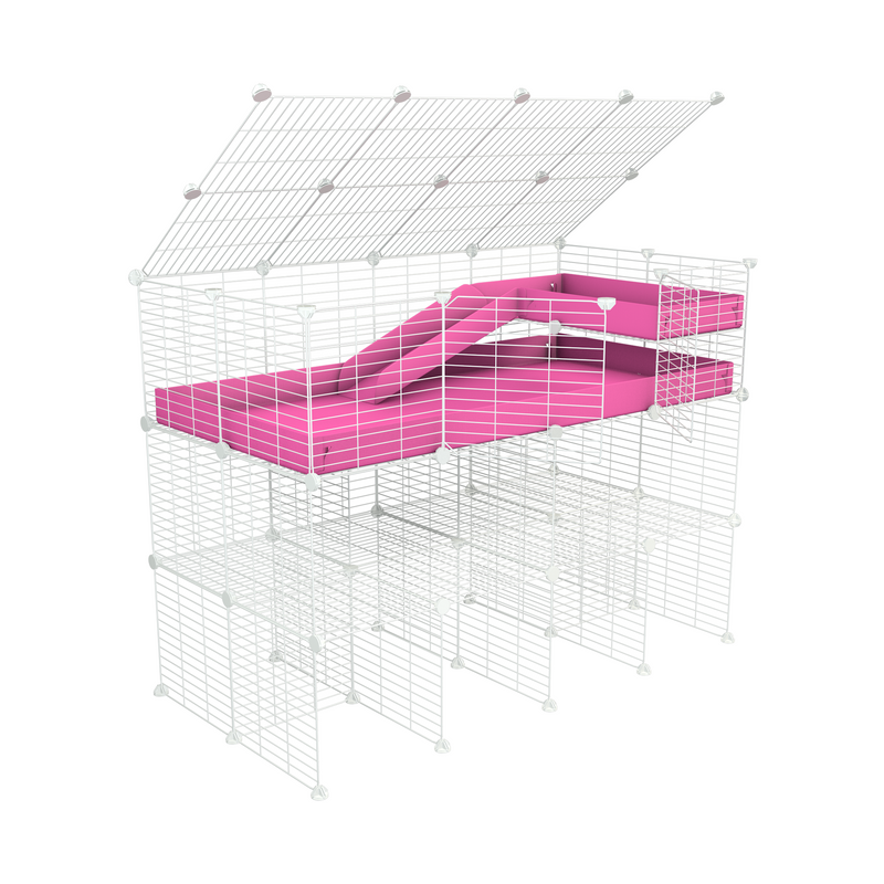 A 4x2 kavee pink C&C guinea pig cage with a lid three levels a loft a ramp made of small size hole safe white grids