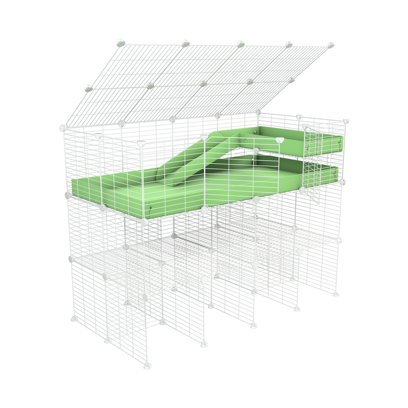 A 4x2 kavee green C&C guinea pig cage with a lid three levels a loft a ramp made of small size hole safe white grids