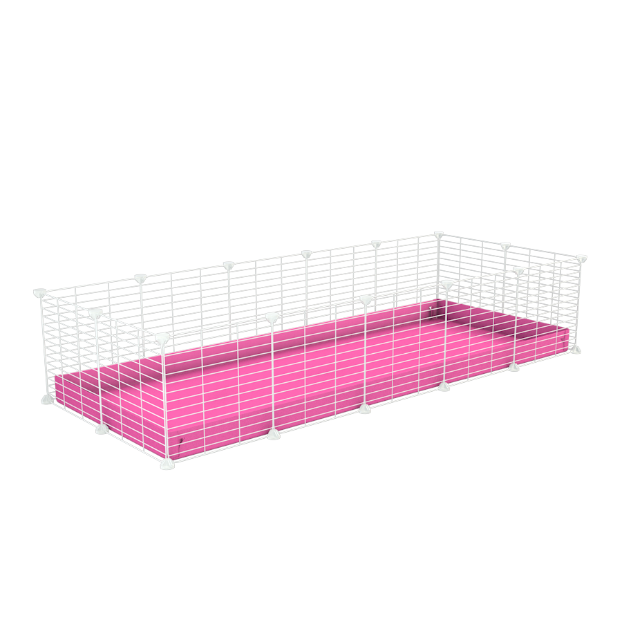 A cheap 5x2 C&C cage for guinea pig with pink coroplast and baby proof white grids from brand kavee