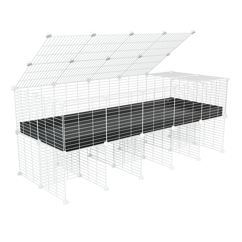 a 5x2 C&C cage for guinea pigs with a stand and a top black plastic safe white grids by kavee